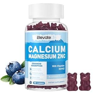 Calcium Magnesium Zinc Gummies with Vitamin D3 & K2 - High Potency Enhanced Absorption -60 Blueberry Gummies Flavored.EXP 08/2026