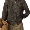 SOLY HUX Women's Elegant Jackets Plaid Button Down Blazer Casual Outerwear (Brown, M)