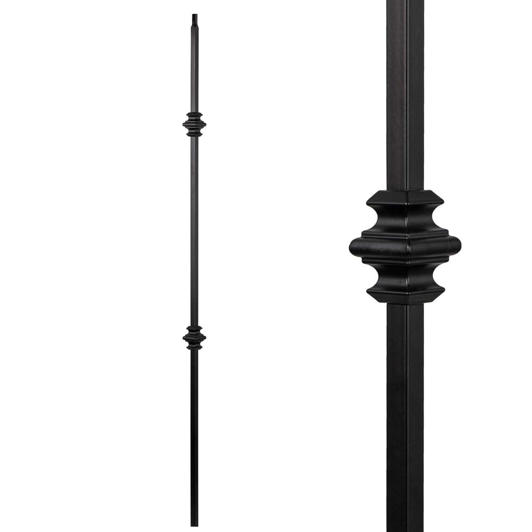 S02-Wrought Iron Balusters Set of 10 Hollow Double Knuckle Balusters - Decorative Metal Balusters for Decks Spiral Stair Railing - 1/2 -inch Iron Spindles Satin Black Metal Railing
