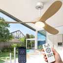 72 Inch Wooden Ceiling Fans with Lights and Smart Control, Natural