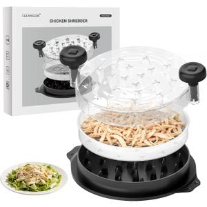 Cleangor Chicken Shredder Tool Twist, Visible Chicken Breast Shredder Tool Meat Shredder with Removable Tray, Ergonomic Handle, Non-Slip Base Food Shredder Tool for Chicken, Pork, Beef, Fish, Black