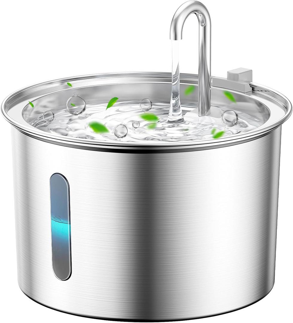 Oneisall Stainless Steel Cat Water Fountain, 2L Water Fountains for Cats Indoor with Quiet Pump and 3 Replacement Filters, Pet Water Fountain Faucet Spout Design Cat Fountain Drinking Inside, PWF 001