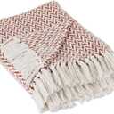 DII Modern Zig Zag Throw Blanket Woven Cotton, Hand-Knotted 2.5" Fringe, 50x60, Cinnamon