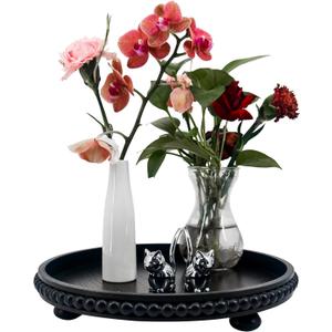 FramePro Decorative Tray 12in Round Wood Beaded - Black Serving Tray Risers for Living Room, Coffee Table, Kitchen or Farmhouse Display