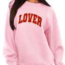 MAPICK Valentine Sweatshirts for Women Funny Letter Printed Chenille Patch Pullover Sweaters Long Sleeve Oversized Tops (X-Large, Light Pink a)