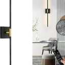 Morauroral Battery Operated Wall Sconce Single, Black Gold Rechargeable Wall Sconce with Remote, Dimmable Sconce Wall Light, 30 Inch LED Wireless Wall Light for Background Wall, Bedroom,Living Room