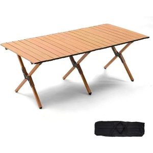 48Inch Folding Camping Table, Lightweight Roll-Up Table Aluminum Low Portable Picnic Table with Carrying Bag for Outdoor, Beach, Picnic, Backyards, BBQ and Party, Log Color