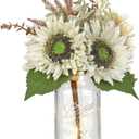 Silk Sunflowers Artificial Flowers with Mason Jar Centerpiece for Table White Fall Flowers in Vase Small Fall Floral Arrangement with Vase Thanksgiving Centerpiece for Dining Room Table Autumn Decor
