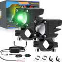 MONDEVIEW LED Motorcycle Auxiliary Light Kit, 5 Modes, Spot Driving Lights, Compatible with Tractor Truck ATV UTV SUV Boat (Green)