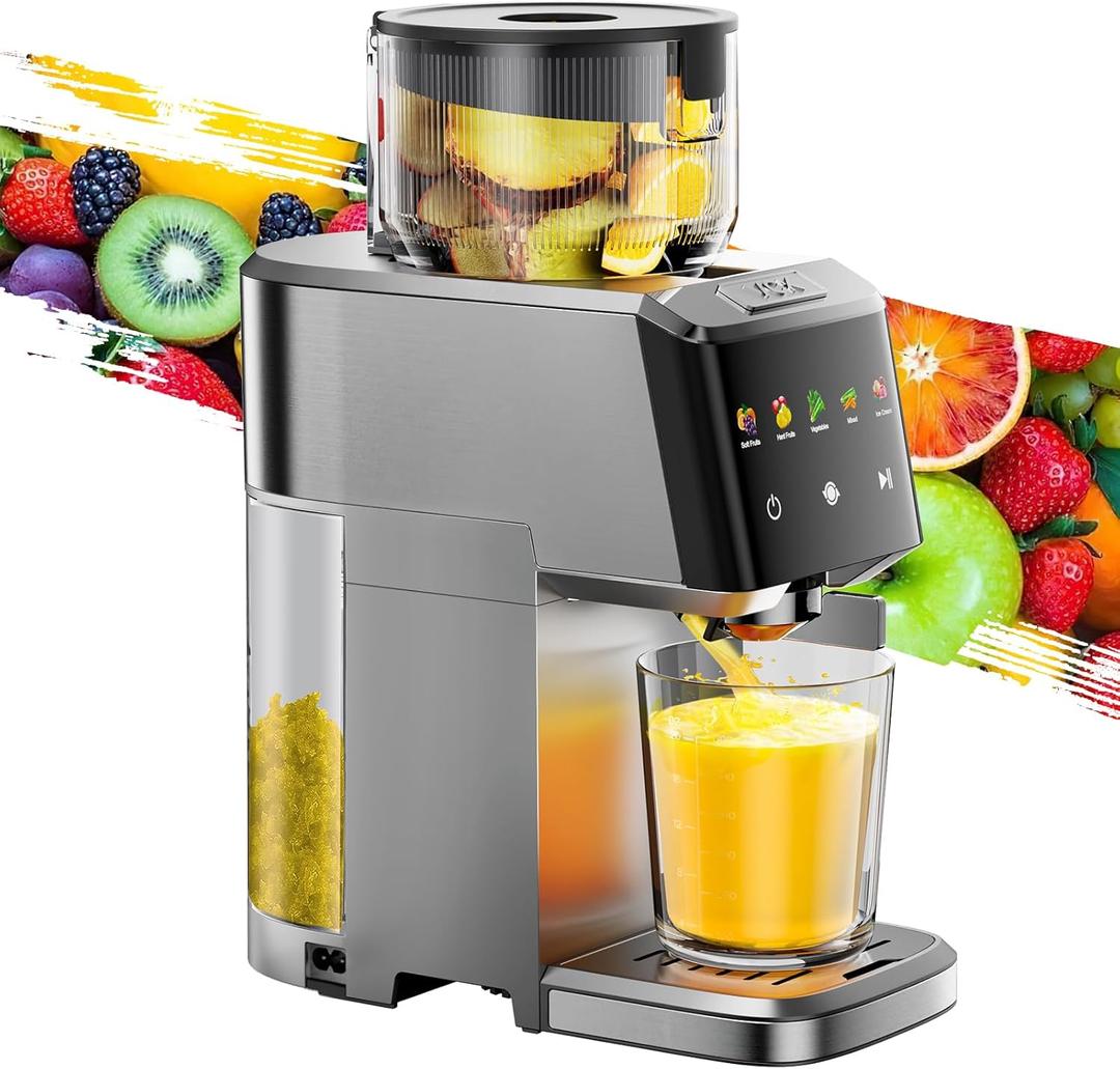 VCK Cold Press Juicer with Large 5.12" Feed Chute- Slow Masticating Technology for Nutrient Retention, Quiet 250W Motor, High Juice Yield, Leakproof Base- Perfect for Fruits, Vegetables & Leafy Greens (Sliver)
