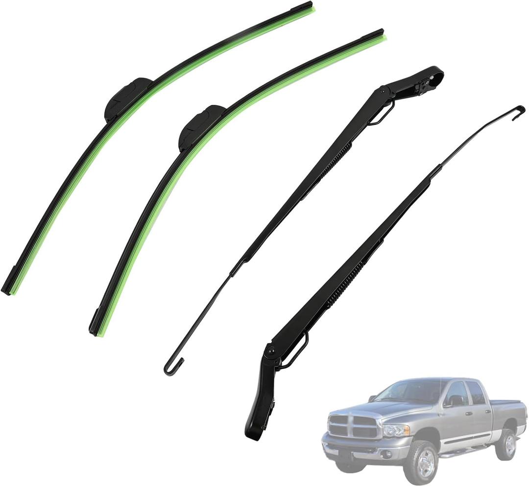 1 Pair Front Windshield Wiper Arm & Blade Kit 55077133AB Compatible With Dodge Ram 1500 2500 3500 2002 2003 2004,Replaces 55077133AA,55077132AA, 55077132AB