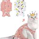 2 Pack Cat Spay Recovery Suit Female, Breathable Cat Onesie for Cats After Surgery Female, Kitten Surgery Recovery Suit for Abdominal Wounds (Large, Alpaca + Dinosaur)