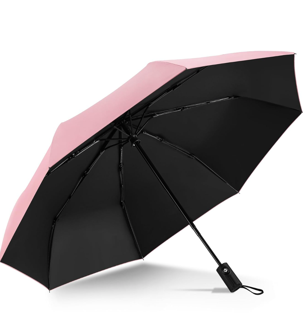 Yoobure Windproof Travel Umbrella - Automatic Umbrellas for Rain, Compact Folding Umbrella with UV Protection, Lightweight Portable Design for Backpack/Walking/Car, Sun & Storm Ready auto coral pink, upf 50+