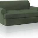 PrinceDeco T Cushion Loveseat Slipcover - 3 Pieces Sofa Cover for 2 Cushion Couch with 2 Individual T Shape Seat Covers Width Up to 76 Inch - Stretch, Machine Washable, Bronze Green