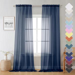 Lecloud Sheer Curtain Panels Set 96" Inches Long, Solid Voile Light Filtering Airy Curtains Window Treatment Drapes for Living Room, 2 Panels Elegant Bedroom Sheer Curtains, Navy Blue, 40" Wx96 L