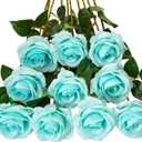 DuHouse 10pcs Fake Roses Artificial Silk Flowers Faux Rose Flower Long Stems Bouquet for Arrangement Wedding Centerpiece Party Home Kitchen Decor(Teal Blue)