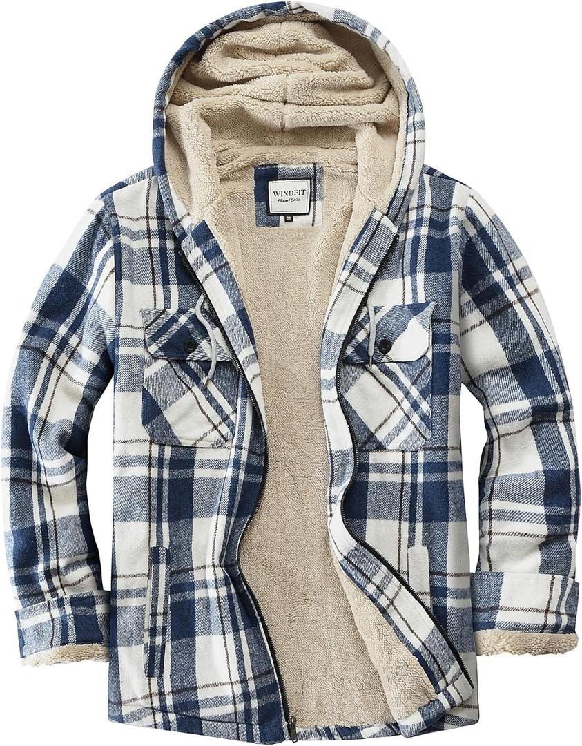 Women's Full Zip Fleece Flannel Jacket Plaid Sherpa Lined Jacket for Women (X-Large, Blue)