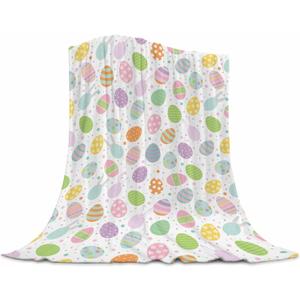Easter Eggs Throw Blanket - Colorful Easter Decorations for Boys and Girls, Super Soft Warm Flannel Throw Blanket for Couch, Chair, Sofa and Bed - 50x60 inch
