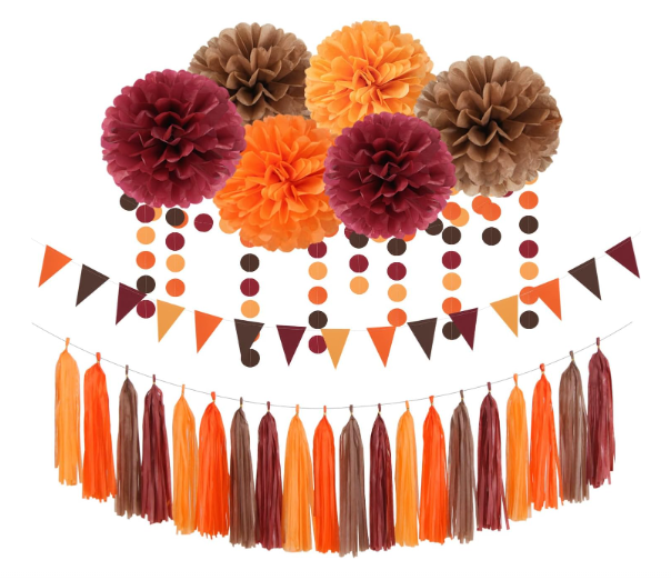 Boho Baby-Shower White-Brown Champagne Party-Decorations - 28pcs Neutral Birthday Wedding Bridal Tissue Pom Poms Streamers, Fall Autumn Tassel Garland Banner, Engagement Christmas Decor Ouruola