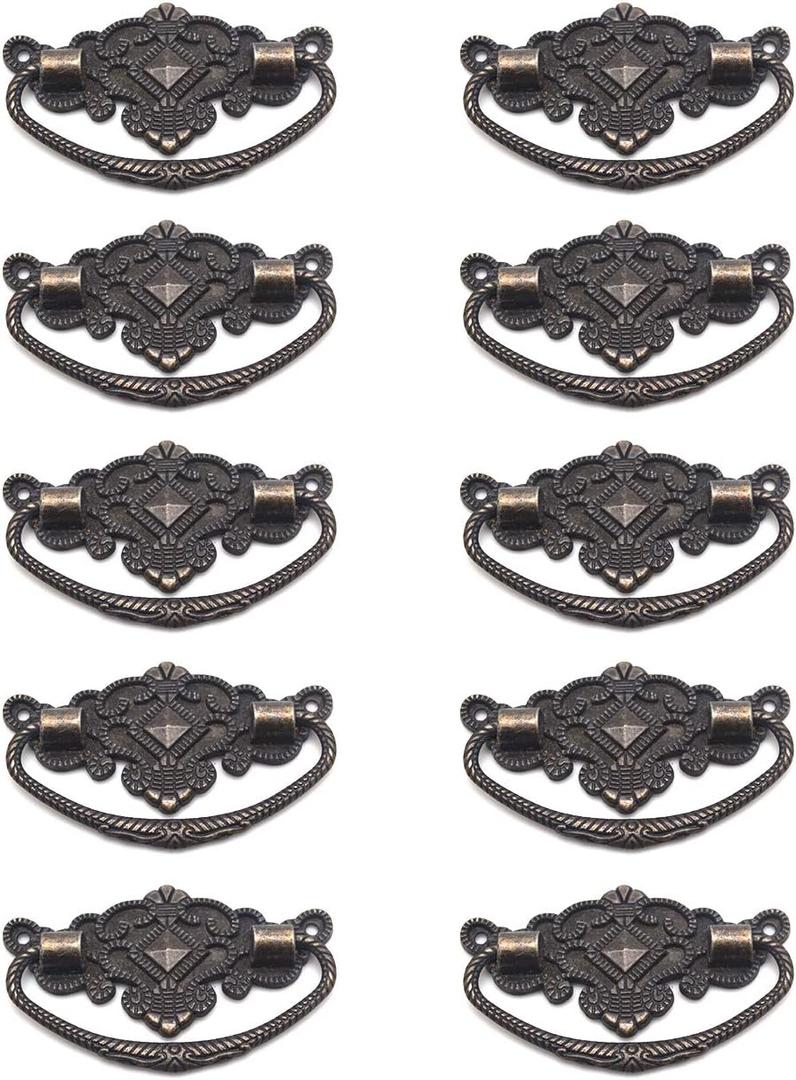 10pcs Vintage Bail Pulls Drop Ring Handle 2.9in Length for Dresser Drawer Closet Cupboard Box Case (Holes Centres 2.5in Bronze)