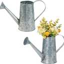 MyGift 7 Inch Small Rustic Galvanized Metal Decorative Vases in Vintage Style Watering Can Design for Dried Flowers and Artificial Plants, Set of 2 - Handcrafted in India