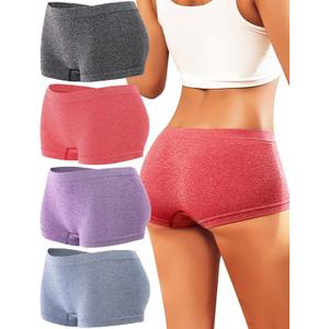 Womens Boyshorts Underwear Seamless Boxer Briefs Full Coverage Soft Stretch Boxer Shorts For Women 4 Pack (Large)