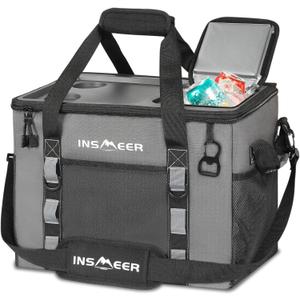 INSMEER Soft Cooler Bag with Hard Shell & 2 Cup Holders, Portable 40L/70 Cans Collapsible Cooler Bags Insulated with Leakproof for Travel, ice chests and Cooler Lunch Box for Beach Camping Picnic (Grey)