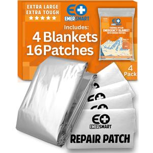 Camping Emergency Blanket Survival Pack [4] - Thermal Mylar Blanket for Winter - Extreme Cold - Bulk