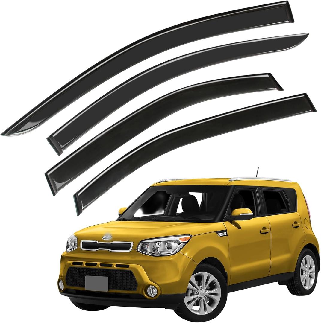 Window Visor Wind Deflector, 4PCS Tape-On Rain Guards for 2014 2015 2016 2017 2018 2019 Kia Soul, Outside Mount Sun Shade Side Window Vent Visors, Black