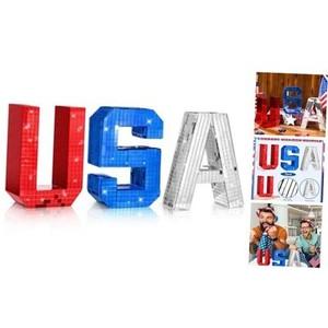 3 Pcs Disco 4th of July Decor Patriotic Table Decorations 4.7" Glitter USA Usa