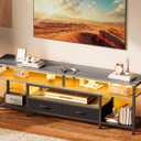 Huuger 63 Inch LED TV Stand for 65 70 Inch TV, Entertainment Center with Open Shelves and Power Outlets, TV Console for Living Room, Media Console with Drawers, Grey, 8779HC