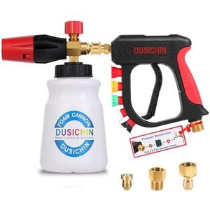 DUSICHIN Foam Cannon Short Pressure Washer Gun 1/4 Inch Quick Connector,Car Wash Foam Gun with 5 Pressure Washer Nozzle Tips 3/8'' Swivel Quick Connector,Additional Orifice Nozzle 1.04mm Car Washing