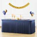 8ft Navy Blue Spandex Table Cloths for Rectangle Tables Wrinkle Free Rectangle Tablecloths, Stretch Fitted Table Cover with Skirt for Birthday Party Wedding Banquet Baby Shower Buffet Event