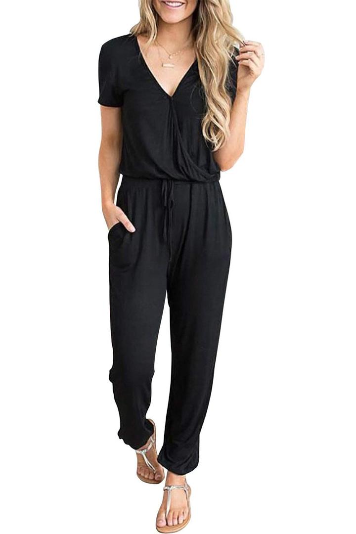 PRETTYGARDEN Jumpsuits for Women 2026 Spring Summer Casual Dressy Short Sleeve Romper Airport Vacation Travel Outfits M
