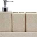 Bathroom Accessories Set, 4 Pcs Bathroom Accessory Set, Soap Dispenser, Toothbrush Holder, Qtip Holder Set, Bathroom Sets Complete, Bathroom Sink Set for Modern Home, Beige