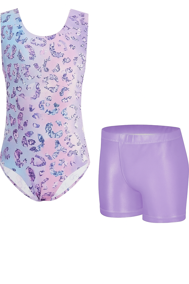 Zaclotre Gymnastics Leotards for Girls Sparkly Sleeveless Dance Unitards Biketards with Gym Shorts, Size 3-4 years