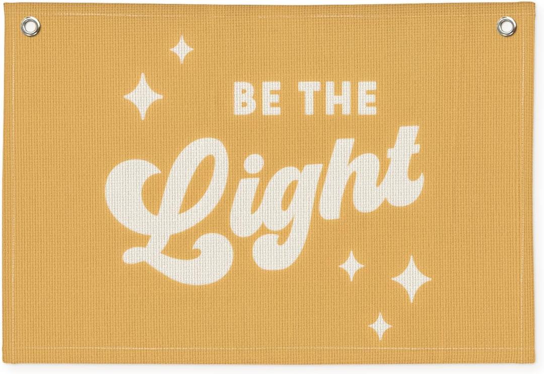 Inspirational Be The Light Linen Canvas Banner, Sunshine Gifts Christian Religious Inspirational Wall Hanging Yellow Canvas Banner for Party Boys Girls Room Nursery Playroom 20x30