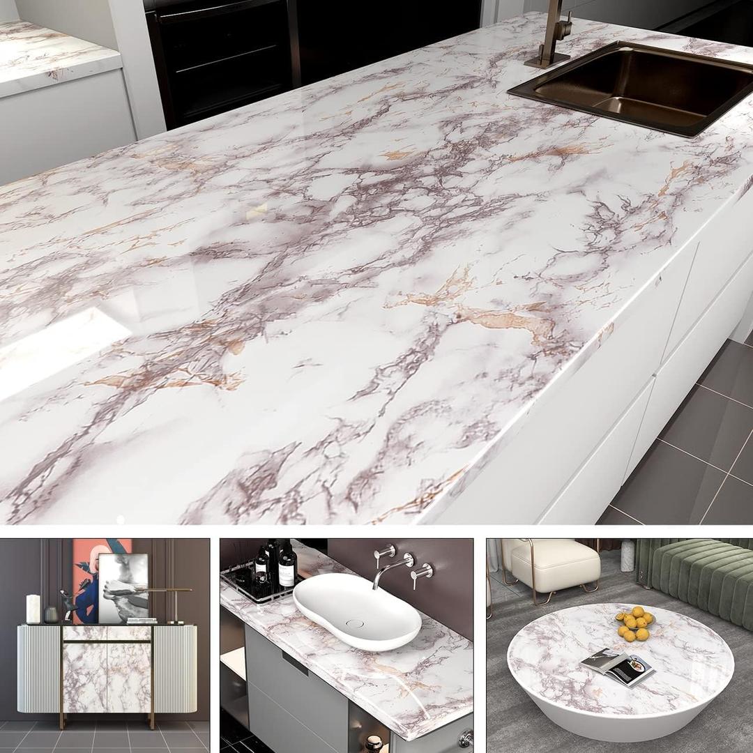 AbaBoorty 400" x15.8" White Marble Contact Paper Glossy Marble Wallpaper Peel and Stick Countertops for Kitchen Counter top Bathroom Stick Paper Granite Self Adhesive Waterproof Wallpaper