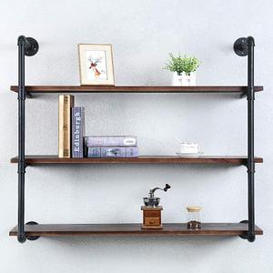 Industrial Pipe Shelving Wall Mounted,42in Rustic Metal Floating Shelves,Steampunk Real Wood Book Shelves,Wall Shelf Unit Bookshelf Hanging Wall Shelves,Farmhouse Kitchen Bar Shelving(3 Tier)