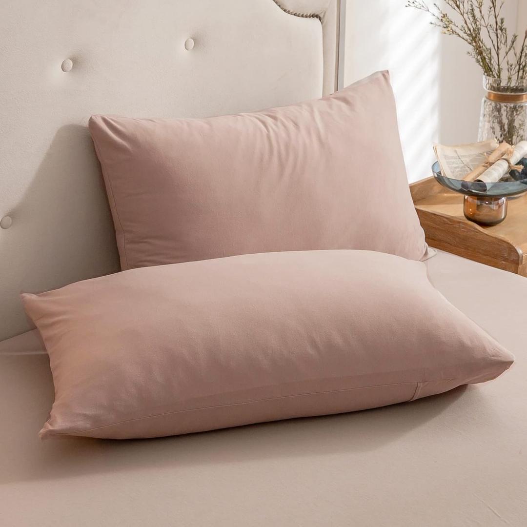 PURE ERA Jersey Knit Pillowcases 100% T-Shirt Cotton Super Soft Comfy Breathable, Set of 2, Queen 20" x 30", Solid Petal Pink