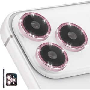 Camera Lens Protector for iPhone 17 Pro/17 Pro Max, Individual Tempered Glass Camera Protector with Installation Tray Fit for iPhone 17 Pro/17 Pro Max Glitter Pink