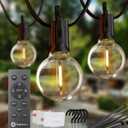 Brightown Led String Lights Outdoor 38Ft(28+10) with Remote Hooks and Clips, Patio String Lights for Outside with 17 Shatterproof Bulbs(2 Spare), Hanging Lights for Backyard Party Cafe, E12 Socket