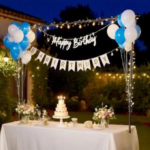 Over The Table Rod Stand with Clamps Adjustable 15''-47'' Tall 31"-90" Length Table Arch Stand with Clamps for Wedding Birthday Home Party Decoration (Black)