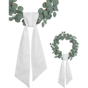 2 Pieces White Linen-Style Wreath Sash for Front Door, 55"x5.1" Blank Ribbon DIY Embroidery Monogram Christmas Holiday Farmhouse Home Wall Decorations (White)