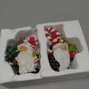 Hodao Christmas Gnome Decorations Set of 2 - Hand-Painted Resin Gnomes with Candy Cane Swirl Hats, Cardinals & Holly Accents - Tabletop Mantel Decor Winter Gift