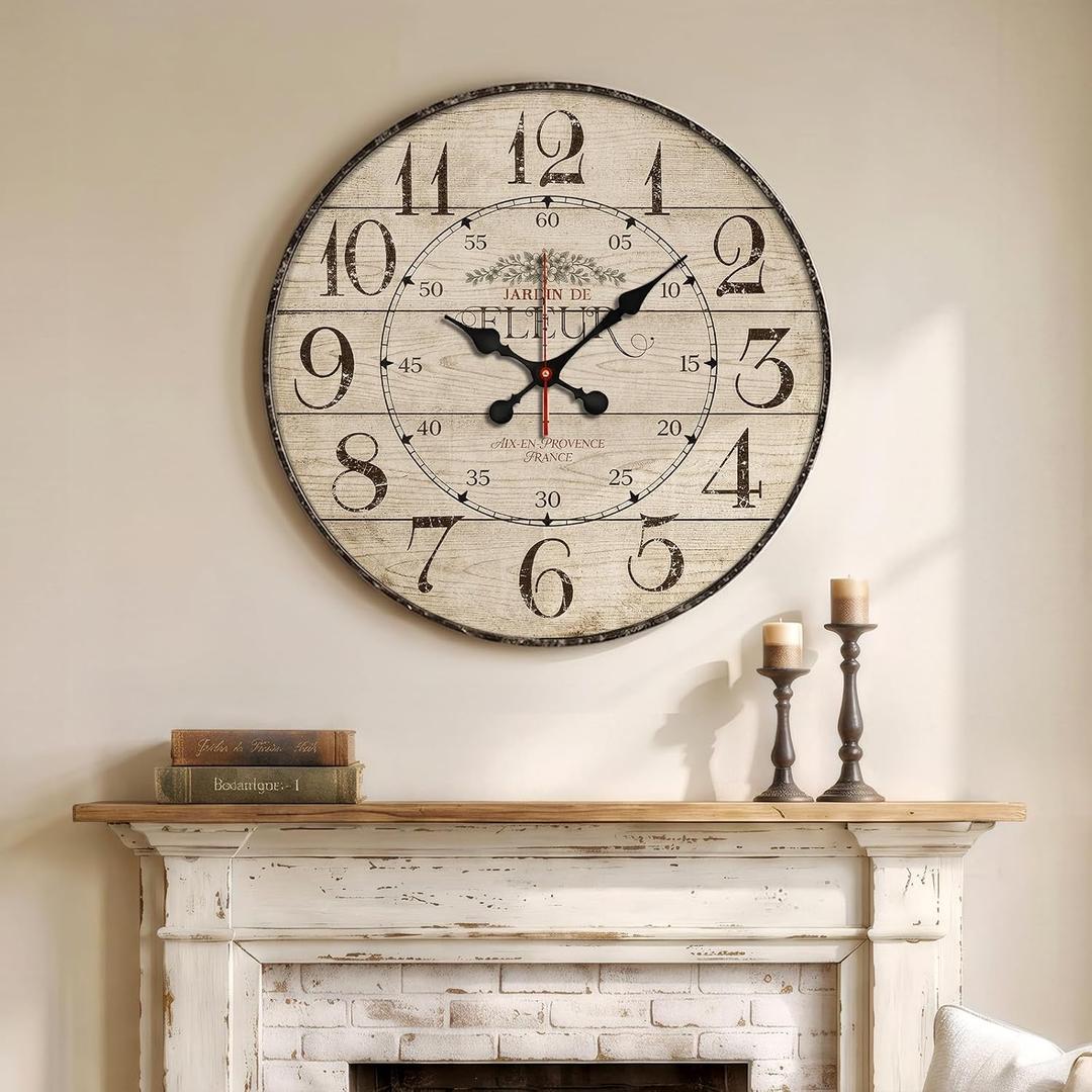 30 Inch Large Farmhouse Wall Clock, Vintage French Country Decor