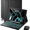 TUNKARMOR for iPad 9th / 8th / 7th Generation 10.2 inch & iPad Air 3rd Gen & iPad Pro 10.5 inch Case with Keyboard 7 Color Backlit  Built in Pencil Holder with Mouse (Black)