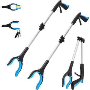 2 Pack 32 inch GrabRunner Reacher Grabber Tool with Strong Magnetic and Swivel Head (New Blue)