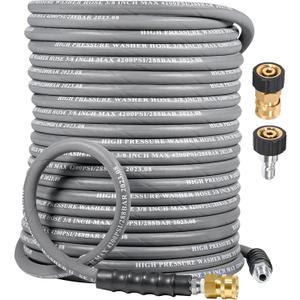 3/8" Pressure Washer Hose 100 FT 4500 PSI, Steel Braided Layer & NonMarking Rubber for Hot/Cold Water High Power Washer Replacement With 3/8 Inch Quick Connect & M22 Fitting, Industrial-grade