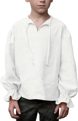 Eymitory Boys Pirate Shirt Costume Kids Medieval Renaissance Costume Ruffled Long Sleeve Halloween Scottish Jacobite Tops Size 150